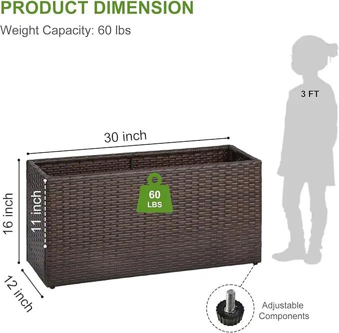 LEWIS&WAYNE Large Rectangular Block Planter Box Handmade Wicker Tall Planters for Outdoor Plants with Removable Liners Modern Planter for Indoor Outdoor Patio Deck - Brown, 30''x12''x16'' by GreenHaven Gardens