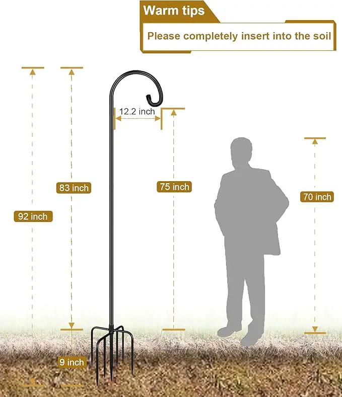 Shepherd Hook 92 Inch Tall Heavy-Duty Metal Garden Hanging Pole Stake for Bird Feeder Pole Plant Baskets, Black (1 Pack) by GreenHaven Gardens