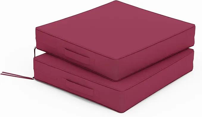 Patio Chair Cushions 17 X 16 X 3 Inch Waterproof Outdoor Seat Cushions for Patio Furniture, Outdoor Sofa Couch Pads with Ties & Handle, Set of 2, Fuchsiared by GreenHaven Gardens