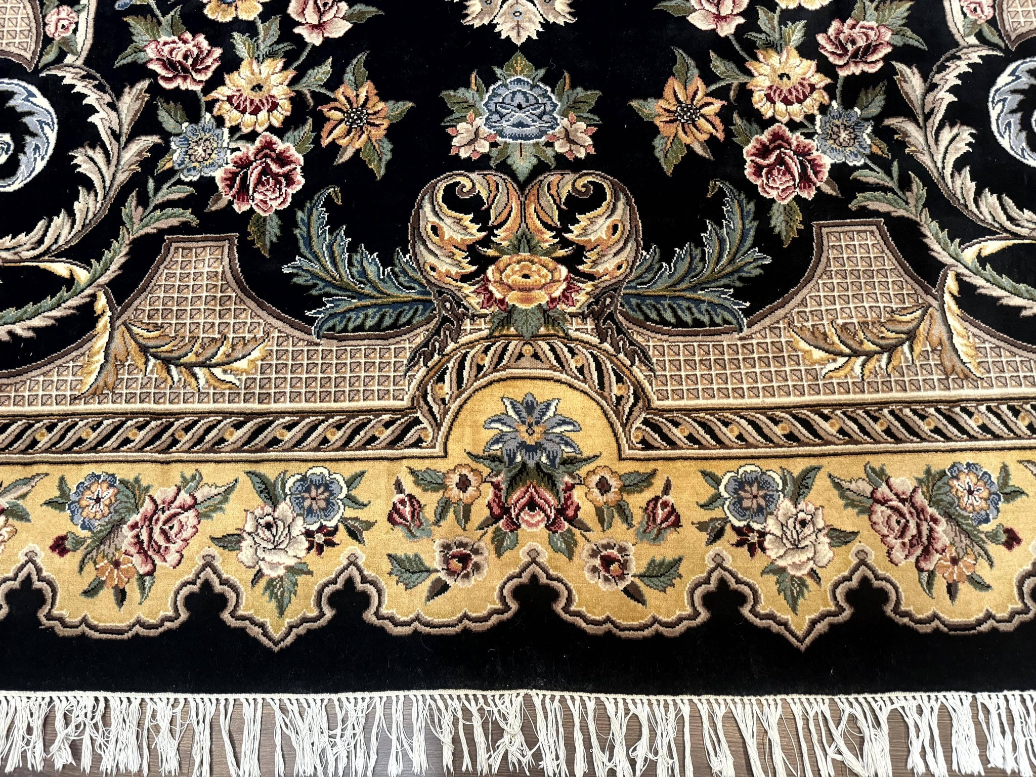 Aubusson Rug 9x12, Black and Beige, Floral, Elegant Handmade French European Design Carpet by Jewel Rugs