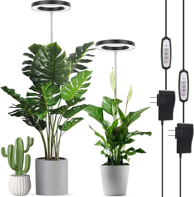 LORDEM Plant Grow Light, Full Spectrum Plant Light for Indoor Plants, Brightness Adjustable LED Growing Lamp with Auto On/Off Timer 4H/8H/12H, Height Adjustable, 2 Packs of Black by GreenHaven Gardens