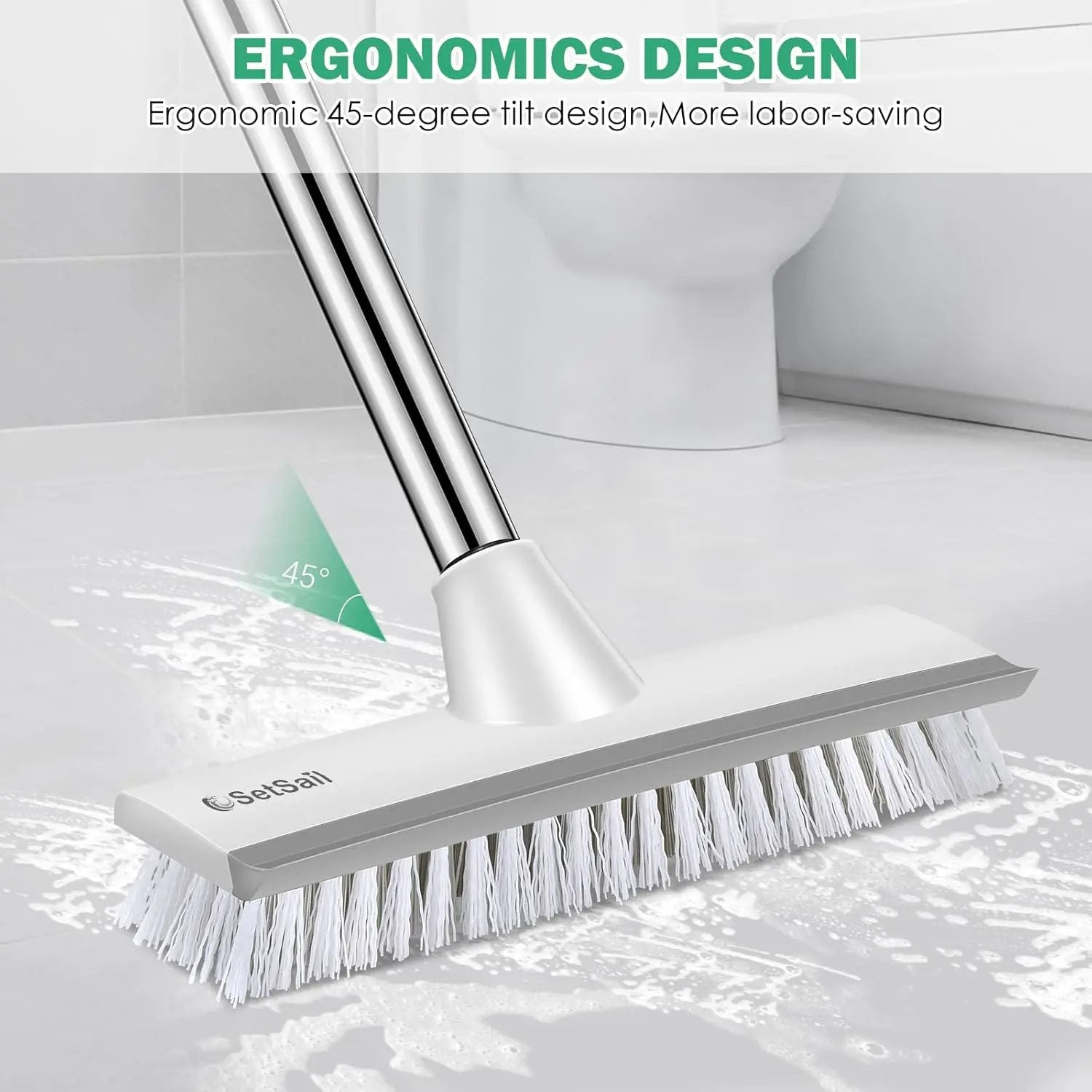 SetSail Floor Scrub Brush with 51-Inch Long Adjustable Handle 2 in 1 Scrape Brush Stiff Bristle Floor Scrubber for Cleaning Shower Bathroom Garage Kitchen Wall Deck Tub Tile,White by GreenHaven Gardens