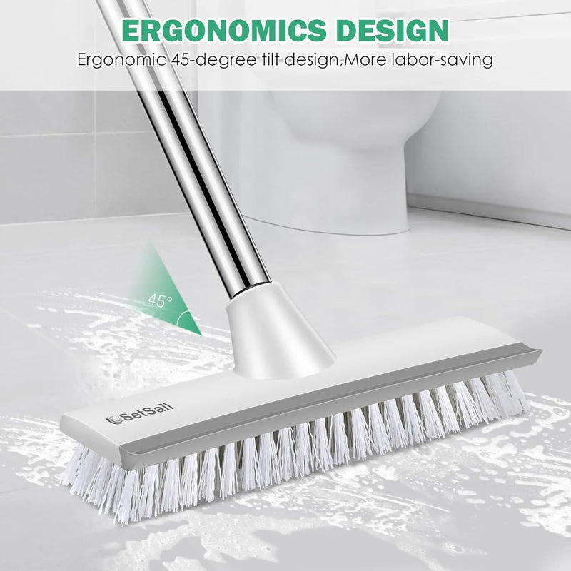 SetSail Floor Scrub Brush with 51-Inch Long Adjustable Handle 2 in 1 Scrape Brush Stiff Bristle Floor Scrubber for Cleaning Shower Bathroom Garage Kitchen Wall Deck Tub Tile,White by GreenHaven Gardens