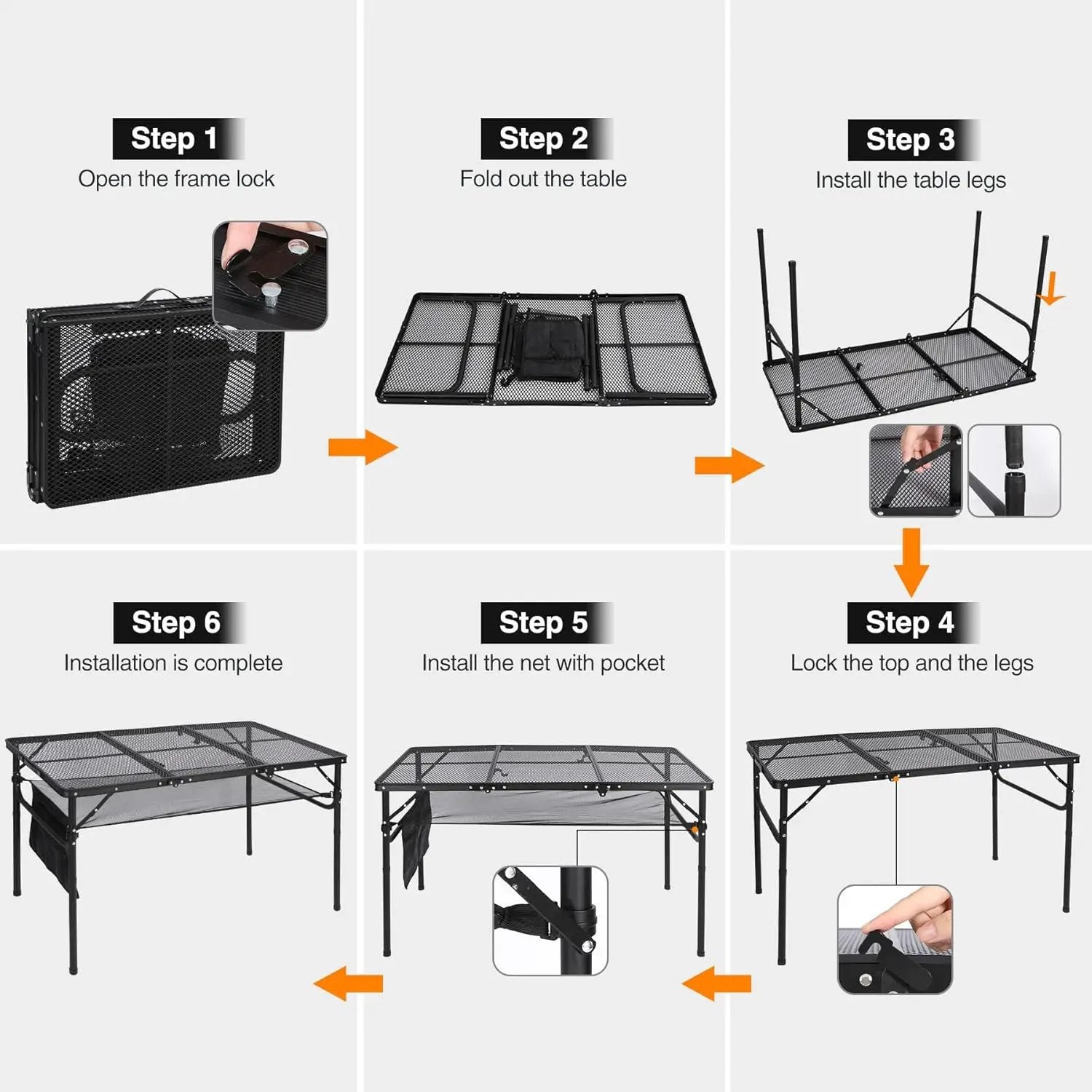 REDCAMP 48x24 Long Folding Grill Table for Outside, Lightweight Portable Double Layer Metal Aluminum Outdoor Grill Table with Adjustable Height Legs, Great for Camping Picnic Cooking BBQ, Black 4ft by GreenHaven Gardens