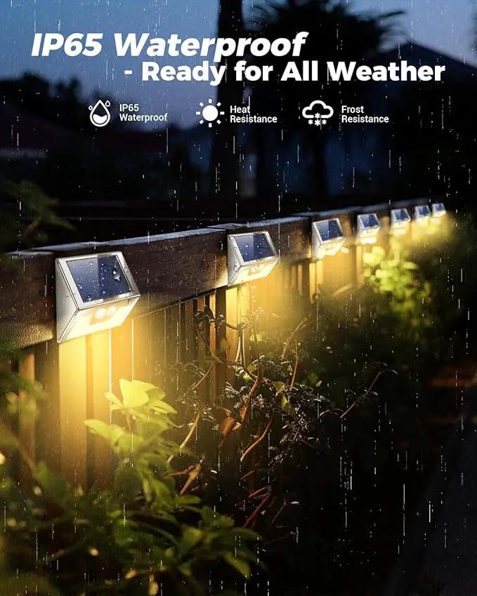 4 Pack Solar Lights Outdoor Motion Sensor, Waterproof Fence Lights 3 Lighting Mode, Warm White LED Outside Light Wireless for Fence Wall Yard Steps Stairs Garden -Stainless Steel by GreenHaven Gardens
