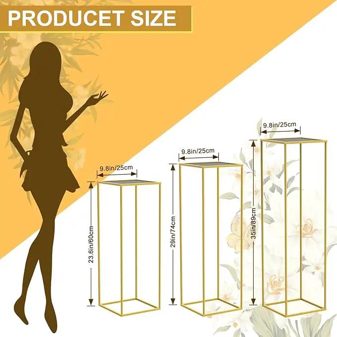 chamvis Gold Metal Plant Stand, 3 Pcs Tall Cylinder Pedestal Stands for Parties and Weddings, Gold Square Cylinder Tables for Living Room and Patio Decor by GreenHaven Gardens