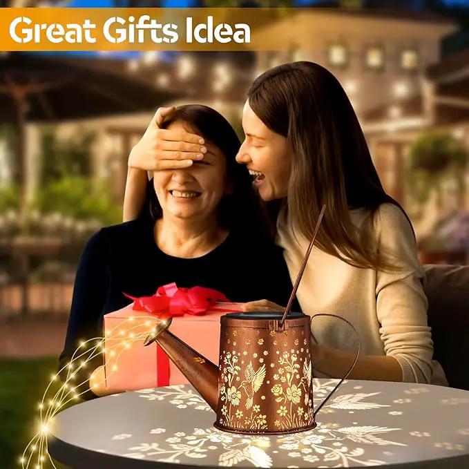 Outdoor Hanging Solar Lantern Waterproof Set Outside Metal Sprinkler Openwork Hummingbird Landscape Lights for Garden Yard Patio Pathway Decor Birthday Gifts for Women Mom Grandma -with Floor Pole by GreenHaven Gardens