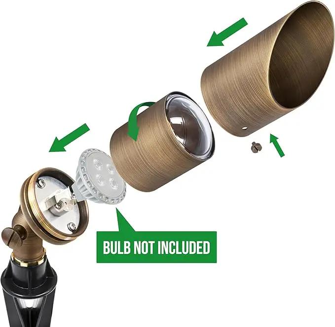 GKOLED 12V Brass Landscape Spotlight, LED Low Voltage Landscape Lighting, Outdoor Adjustable Lights for Yard Wall Lawn Tree Patio Garden, Waterproof Directional Up Light, No MR16 Bulb by GreenHaven Gardens