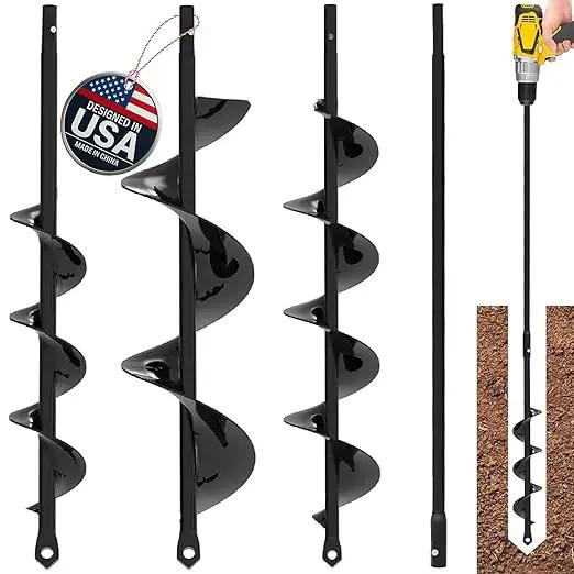 Auger Drill Bit for Planting 3 Pack with Extension - Spiral Hole Planter for Bulbs, Fence Posts, and Umbrella Holes - 3/8'' Hex Drive Drill- Gardening Hole Digger Yard Tools - Garden Drill Attachments by GreenHaven Gardens