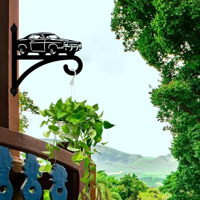 peacoblue Iron Plant Hangers Hooks for Outdoor Indoor Hanging Plants Flower Fern Pots Lantern Bird Feeder,11.8"x13.6" Weather Resistant Metal Wall Holder for Porch Garden Farmhouse(Retro Car) by GreenHaven Gardens