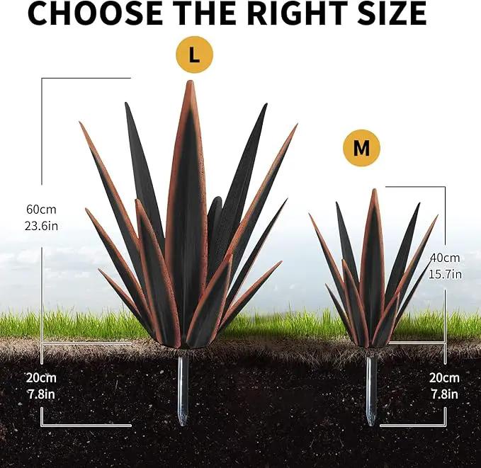 Large Tequila Rustic Sculpture, Rustic Metal Agave Plants for Outdoor Patio Yard, Home Decor Hand Painted Metal Agave Garden Yard Statue, Outdoor Lawn Ornaments Yard Stakes (Black - M) by GreenHaven Gardens
