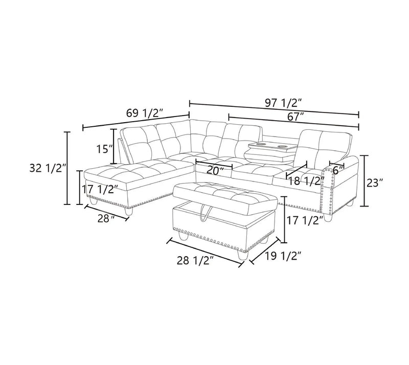Reversible L-Shaped Sectional Couch with Storage Ottoman, Tufted by HouseOfZazla