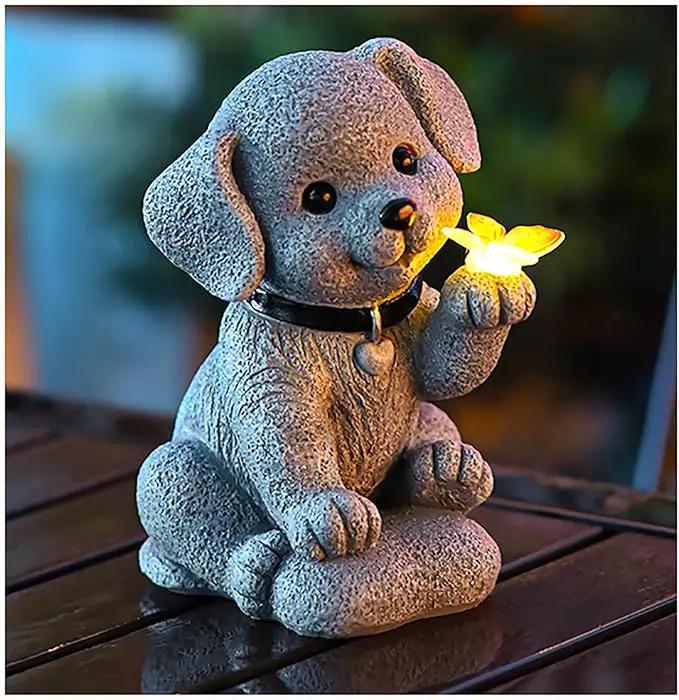 MeritMode Solar Dog Garden Statue with Butterfly Lights - Waterproof Outdoor Statue Decor for Patio, Lawn, Balcony, for Mom, Grandma, Women on Mother’s Day, Father’s Day, Housewarming by GreenHaven Gardens
