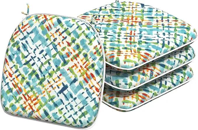Indoor/Outdoor Chair Cushions 16x17 Inch, Patio Chair Cushions with Ties, All Weather Seat Cushions for Patio Furniture Home Garden Chair Use, Set of 4,Acapa Opal Geometric by GreenHaven Gardens