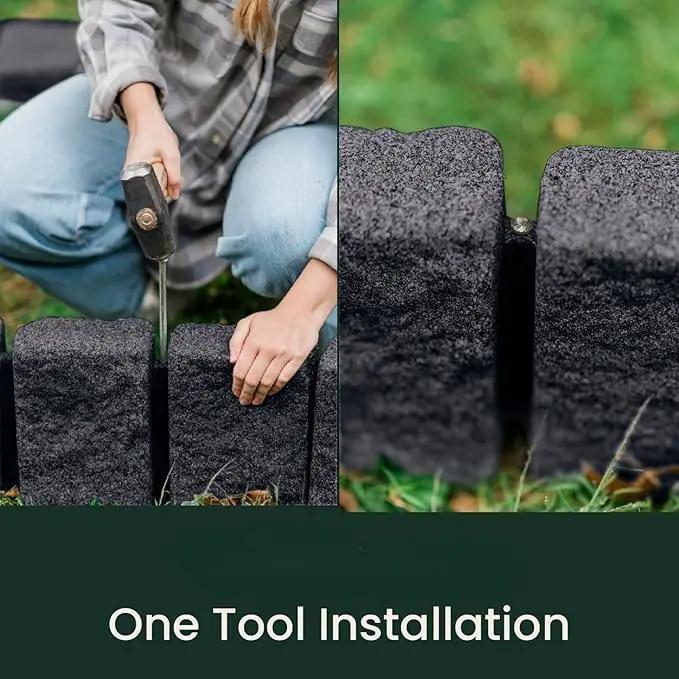 Beuta Landscape Edging | Garden Edging Border | Faux Stone Block XL for Lawn Edging, Flower Beds & Yard Edging – 40 Pack | Each Section Has 6 Blocks 48" L x 4" W x 9.5" H | 120 Spikes | Charcoal by GreenHaven Gardens