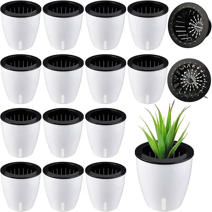 Eccliy 14 Pieces 5 Inch Indoor Plant Pots Self Watering Planters with Drainage Holes Plastic Flower Pots with Water Indicator White Violet Pots for Indoor Outdoor Garden Home Office Decor by GreenHaven Gardens