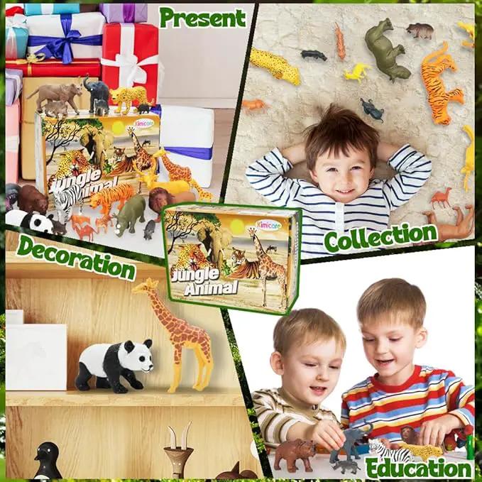 24Pcs Safari & Zoo Animals Figures, Realistic Plastic Animal Toys Set for Kids 1 2 3, Lion, Elephant, Perfect for Play, Education, Baby Shower Decor,Party Supplies Cake Topper by GreenHaven Gardens