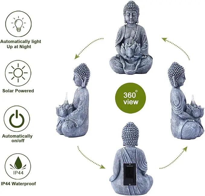 Solar Meditation Buddha Garden Statues: Outdoor Sculpture with Tea Lights Decor for Patio Lawn Yard Art - Gifts for Mom Grandma by GreenHaven Gardens