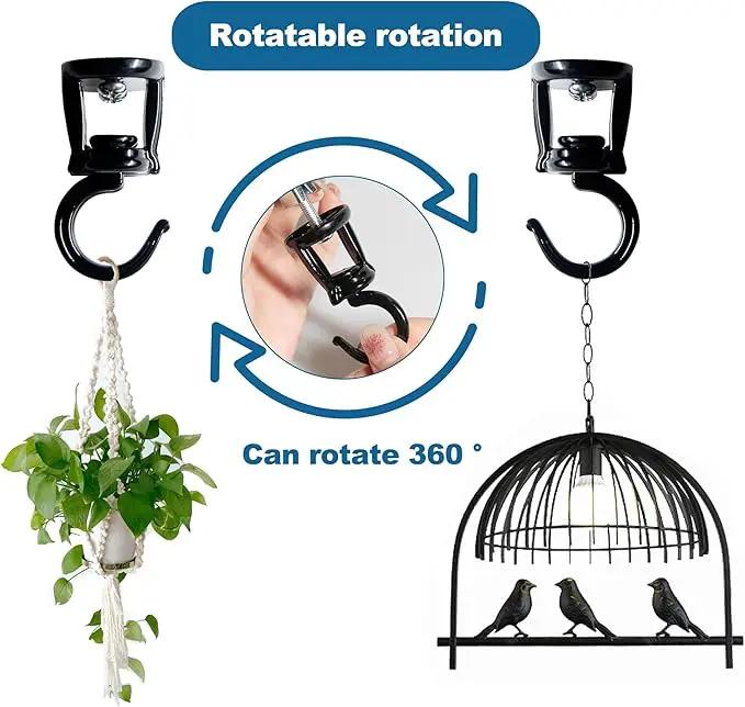 Ceiling Hooks for Hanging Plants (2 PCS Black),Heavy Duty Metal Plant Hooks, Screw in Hooks for Hanging Birdfeeders, Lamps, Planters, Outdoor Decorative Hooks up to 33 lbs by GreenHaven Gardens