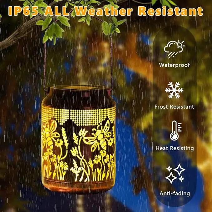 2 Pack Bee Solar Lanterns Outdoor Waterproof Hanging Solar Lights LED 6.9" Metal Flower Bee Decorative Lantern for Patio,Yard,Porch,Table,Garden Birthday Gifts for Women Mom Grandma by GreenHaven Gardens