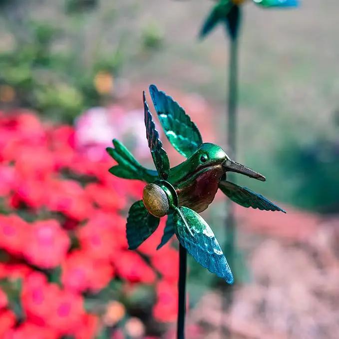 Wind Spinner Yard Spinners Hummingbird Small Wind Sculpture Metal Windmill 2 Pack for Outdoor Yard Patio Lawn & Garden by GreenHaven Gardens