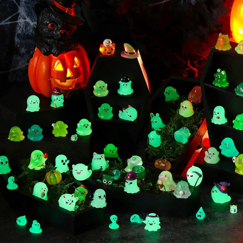 58 Pcs Halloween Luminous Mini Figures Glow in Dark Tiny Resin Figures Set Fairy House Diorama Accessories Halloween Pumpkin Ghost Skull Ornament for Garden Dollhouse Craft DIY (Wizard) by GreenHaven Gardens
