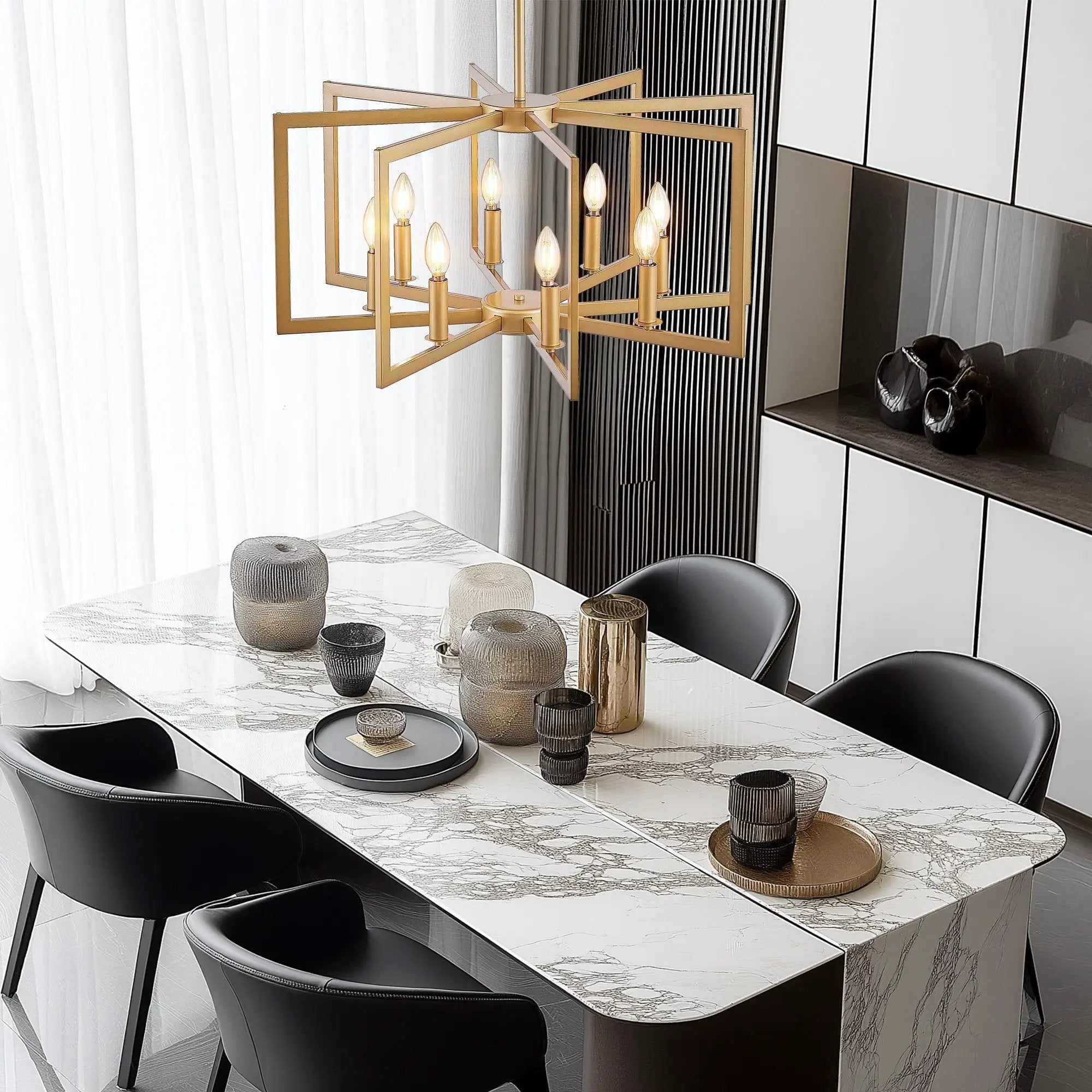 27' Modern Golden Geometric 8-Light Chandelier by HouseOfZazla