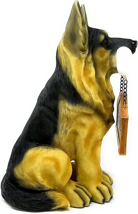 Nature's Mark German Sheperd Dog Puppy Statue with Reversible Welcome Sign and Go Away Sign Resin Garden Decor 12" H by GreenHaven Gardens