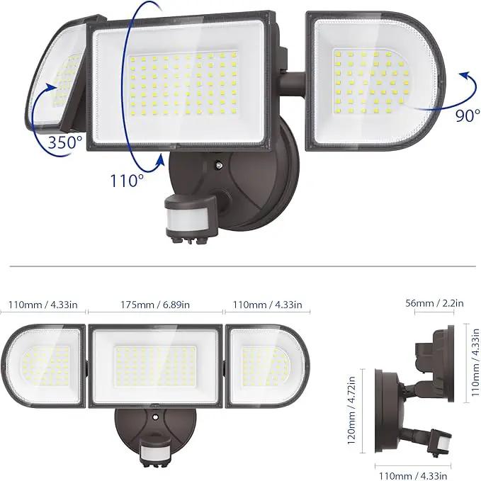 iMaihom 100W Motion Sensor LED Security Light, 9000LM Super Bright Flood Lights Outdoor, 6500K Exterior Floodlight, IP65 Waterproof, 3 Head Adjustable Motion Detector Light for Yard Garage (Brown) by GreenHaven Gardens