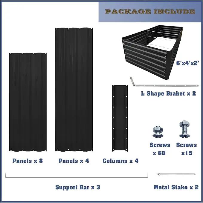 6x4x2FT Metal Raised Garden Bed Kit, Galvanized Outdoor Garden Bed Planter Box for Vegetables, Flowers, Herbs, Succulents and More, Black by GreenHaven Gardens