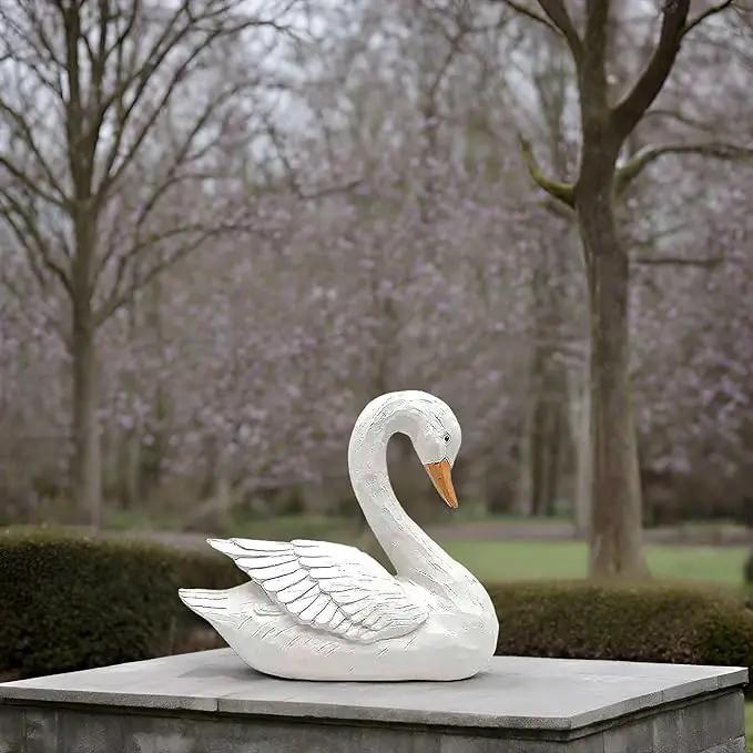 White Swan Figurine - Home Decor Exquisite Sculpture Resin，Artistic White Goose Statue Craft for Elegant Outdoor Garden and Yard Decoration, 7.48 Inches by GreenHaven Gardens