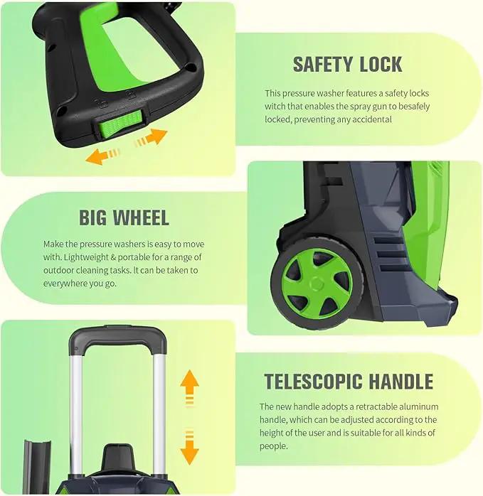 Pressure Washer with 25 FT Hose, 16.4 FT Power Cord, Soap Tank Car Wash Machine Green by GreenHaven Gardens