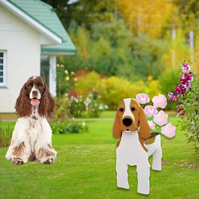 Brown and White Cocker Spaniel Dog Planter Plant Pots,Cute Garden Dog Flower Planter,Dog Planters Birthday Gifts for Women,Office,Indoor/Outdoor Decor（9.45 * 9.17 * 13.39in） by GreenHaven Gardens