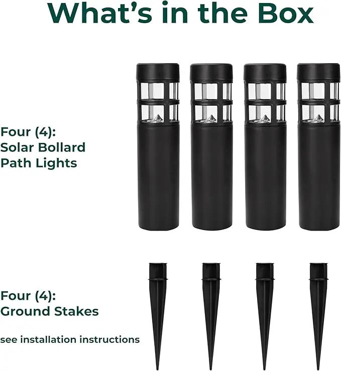TECHKO Solar Mini-Bollard Cylinder Pathway Lights – 4-Pack, Dusk-to-Dawn, Weather-Resistant Outdoor LED Lighting by GreenHaven Gardens