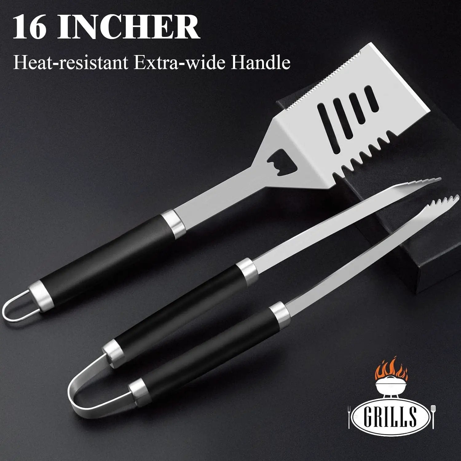ROMANTICIST 30pcs BBQ Grill Tool Set for Men Dad, Heavy Duty Stainless Steel Grill Utensils Set, Non-Slip Grilling Accessories Kit with Thermometer, Mats in Aluminum Case for Fathers Day Black by GreenHaven Gardens