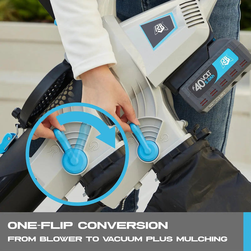 RB 40V 3-in-1 Cordless Vacuum Blower – Powerful Leaf Blower, Mulcher & Vacuum with 4.0Ah Battery & Fast Charger, Adjustable Handle, 12L Bag, 30:1 Mulching Ratio by GreenHaven Gardens