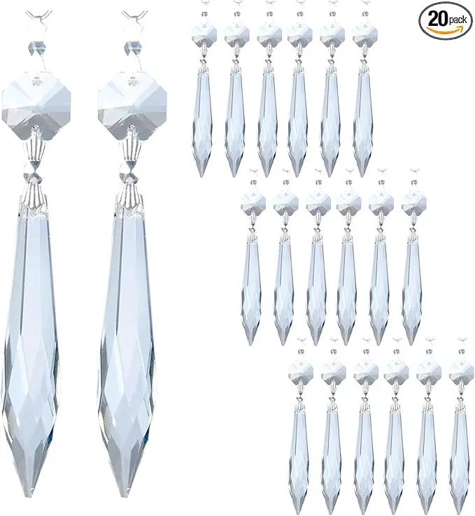 20Pcs Chandelier Icicle Crystal Prisms with Bead Crystals Lighting Lamp Replacement Parts (63mm, Clear) by GreenHaven Gardens