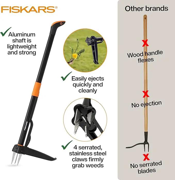 Fiskars 4-Claw Stand Up Weed Puller Tool, Gardening Hand Weeding Tool with 39" Long Ergonomic Handle with Easy-Eject Mechanism by GreenHaven Gardens