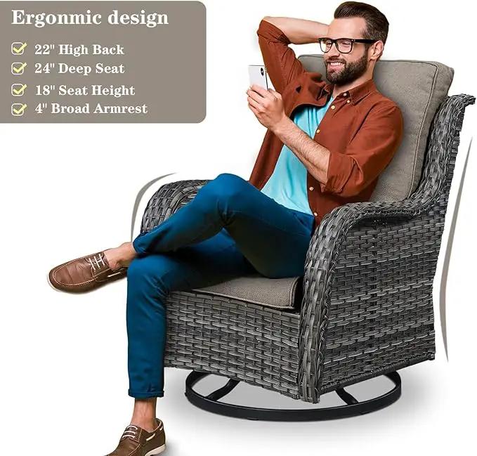 8 Piece Outdoor Patio Furniture Set - 41" CSA Propane Fire Pit Table Patio Conversation Set with Swivel Rocker Outdoor Chairs, Wicker loveseat and Ottoman for Outside Casual Gathering by GreenHaven Gardens