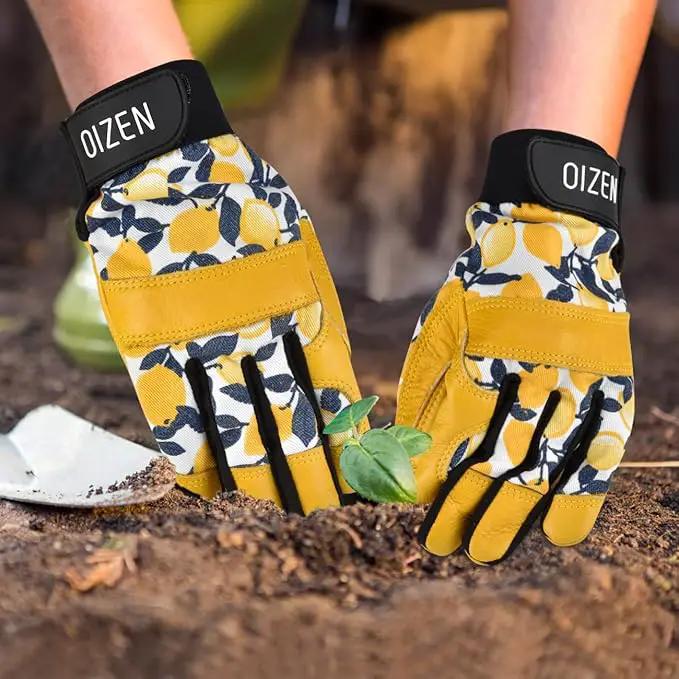 2 Pair Cowhide Leather Thorn Proof & Puncture Resistant Gardening Gloves for Women and Men, Touchscreen Compatible Working Gloves for Weeding, Digging, Planting, Gardening Gifts for Women (Medium) by GreenHaven Gardens