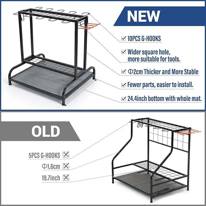 Garden Tool Organizer, Yard Tools Rack Holds 55 Long-Handled Tools/Rakes/Brooms for Garage Organization and Storage, Shed, Outdoor, Lawn, Heavy-Duty Steel, Black, Easy Assembly by GreenHaven Gardens