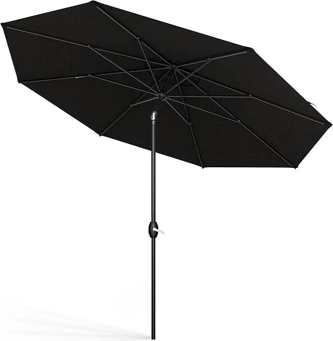 Midtown Umbrellas Sunbrella Umbrella 9 Feet Outdoor Umbrella With Spectrum Carbon Acrylic Fabric - Auto-Tilt Aluminum Frame Patio Umbrella For Backyard, Deck, Garden, Pool - Black Pole by GreenHaven Gardens