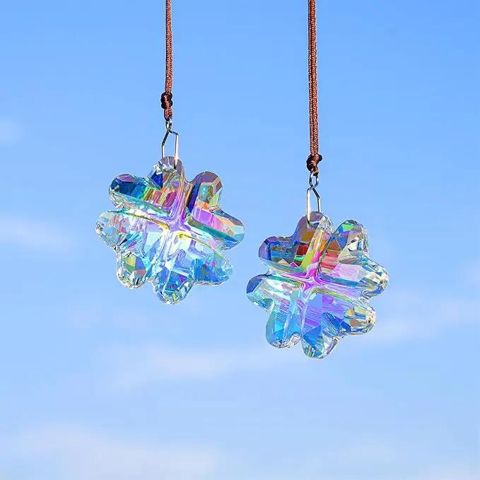 HDCRYSTALGIFTS 2PCS Crystal Prisms Suncatchers for Windows Christmas Ornaments,Lucky Four Leaf Clover Rainbow Maker Hanging Prism Sun Catchers for Home Garden Decoration,45mm by GreenHaven Gardens