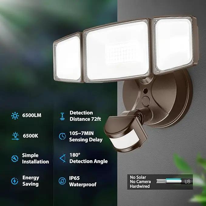 Onforu 65W LED Security Lights Motion Sensor Light Outdoor, 6500LM, 6500K, IP65 Waterproof, Flood Light Outdoor Motion Detector with Adjustable 3 Head, Hardwired Wall Light for Entryway, Yard (Brown) by GreenHaven Gardens