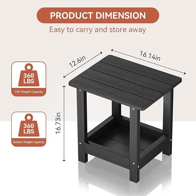 Adirondack Outdoor Side Table Small Outside Table for Patio Poolside Yard Garden 2-Tier Outside End Tables, Indoor or Outdoor Use, Easy Maintenance, 2 Pcs, Black by GreenHaven Gardens