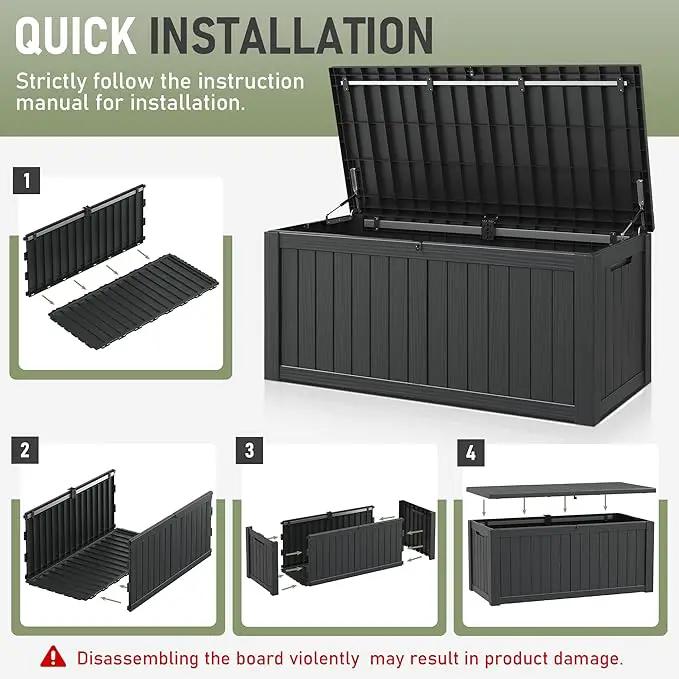 KAMABOKO Outdoor Storage Box, 120 Gallon Large Outdoor Resin Deck Box, Storage Waterproof Boxes Lockable Lid for Garden Tools, Pool Supplies, Patio Furniture and Cushions, Black by GreenHaven Gardens