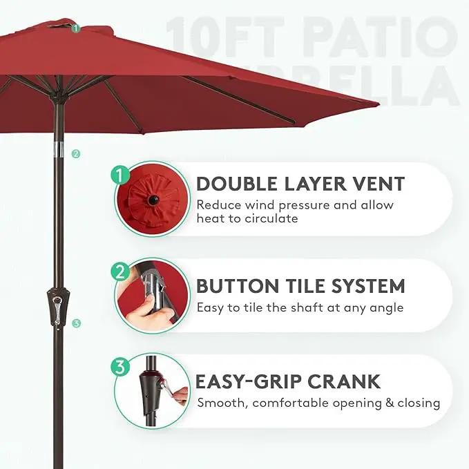JEAREY 10FT Outdoor Patio Umbrella Outdoor Table Umbrella with Push Button Tilt and Crank, Market Umbrella 8 Sturdy Ribs UV Protection Waterproof for Pool, Garden (Light Red) by GreenHaven Gardens
