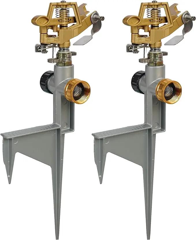 2 Pack Zinc Alloy Impact Sprinklers for Yard, Stainless Steel Pulsating Water Sprinkler Head on Spike Base, Adjustable Water Sprinklers for Large Area Patio Lawn Garden Irrigation by GreenHaven Gardens