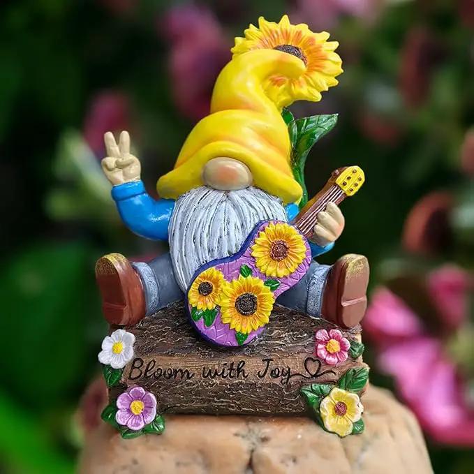 Spring & Summer-Themed Garden Statues – Adorable Outdoor Decor for Lawn, Patio & Porch (Bloom with Joy Sunflower Gnome 10" Garden Statue Figurine with Guitar, Spring and Summer Home Decoration) by GreenHaven Gardens