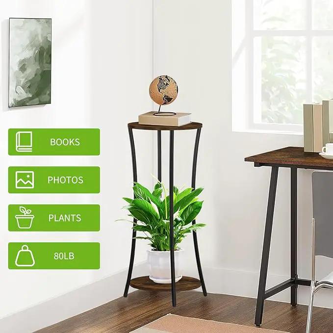 YINMIT Plant Stand Indoor,2 Tier Round Potted Holder Rack,Flower Pot Stand Shelf,Round Supports Rack,Corner Plant Shelf for Balcony Garden Patio Living Room,Brown by GreenHaven Gardens